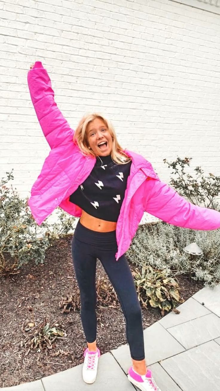 Playful Pink Puffer and Black Leggings